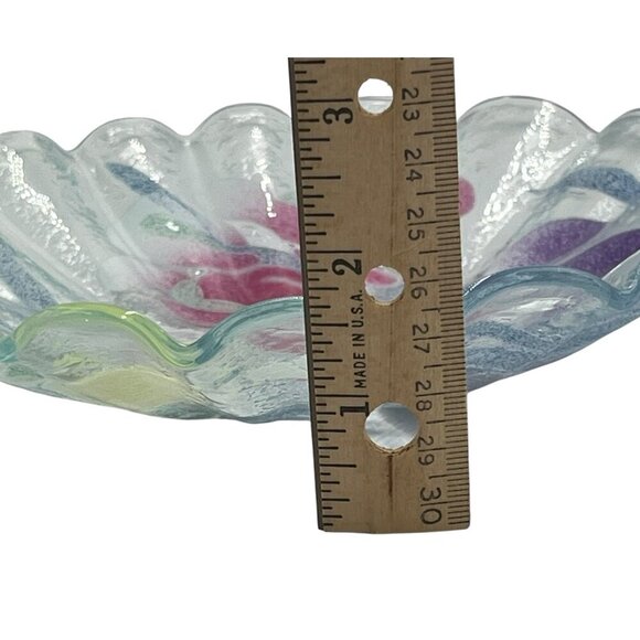 Vtg Sydenstricker Fused Art Glass Iris Floral Ruffled Edge 8" Trinket Bowl Plate - Picture 11 of 11